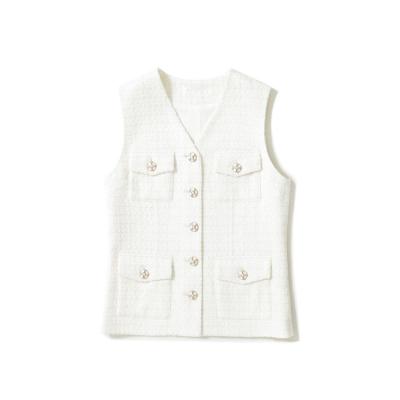 China 2022 autumn new fashion women's fashion spring/vest white breathable v-neckline, wool tweed vest made in China for sale