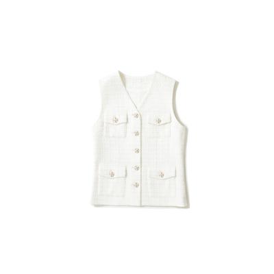 China High Fashion Breathable Hand - Woven Spring V-Neck White Vest Small Classic Wind Wool Tweed Scented Vest For Women for sale