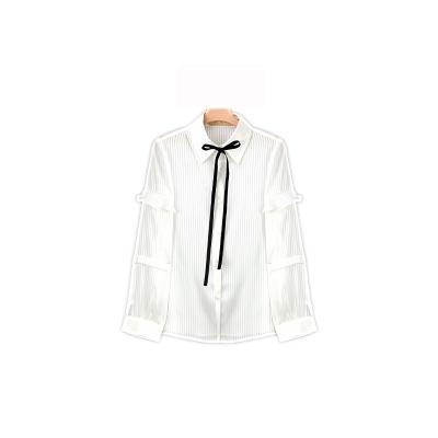 China QUICK DRY New White French Striped Blouse For Spring/Autumn Women With Long Sleeves Looks Like Casual Dress WOMAN SUIT for sale