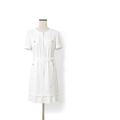 China New French Short Belt Women's Summer French White Dress Breathable High Fashion Sleeve Knee Skirt Made In China for sale