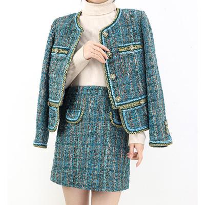 China YANSHUO2021 factory price small breathable heavy woven high-waisted tweed fragrance women two piece set for sale