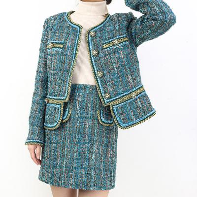 China YANSHUO2021 factory price small breathable heavy woven high-waisted tweed fragrance women two piece set for sale