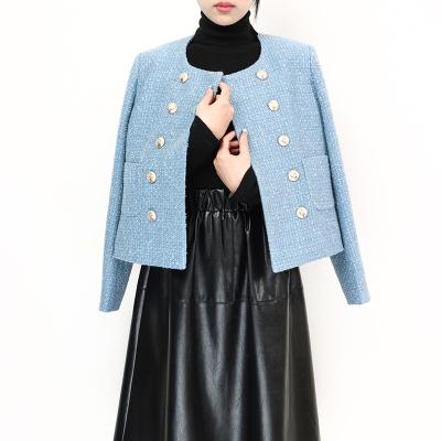 China 2022 Spring/Autumn New QUICK DRY fashion heavy woven woolen tops wool perfume shorts heavy woven blue women coat for sale