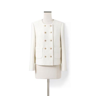 China Anti-Wrinkle Perfume White Small Sleeve Top Custom Women's Short Long Coat New 2022 Pattern Wool Tweed Made In China for sale