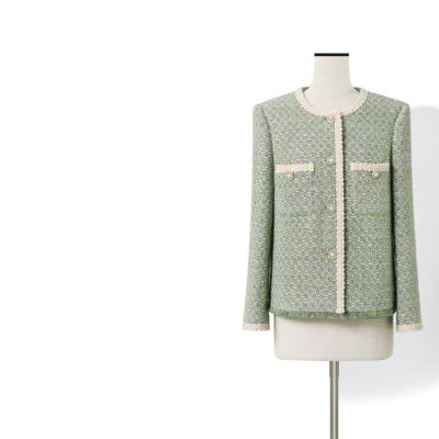 China 2022 autumn and winter woolen new workwear green coat women's breathable short tweed tops made in China for sale