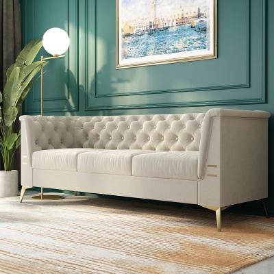 China Modern Living Room Luxurious Chesterfield Velvet Foldable Tufted Sofa Home Furniture Set Classic Couch for sale