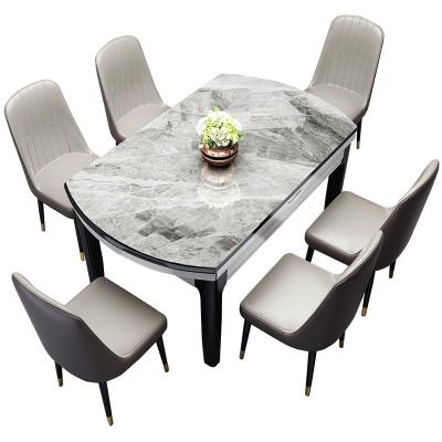 China Modern Restaurant Furniture Dining Set Adjustable Dining Table Set Marble Dining Table with 6 Chairs for Home for sale