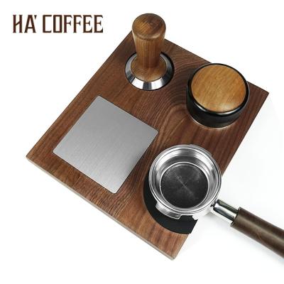 China Viable 3 IN 1 Mat Solid Wood Coffee Filter Tamper Espresso Tamper Tool 58mm Bartender Holder Coffee Maker Support Base for sale