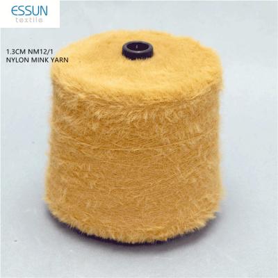 China Anti-pilling Fancy Knitting Yarn Imitated 100% Soft Elastic Nylon Yarn 1.3CM Matte Feather Mink Yarn Nm 12 For Sweaters Cardigans Shawl for sale