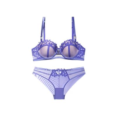 China QUICK DRY French Embroidered Thin Cotton Cup Large Chest Display Small Anti Drop Bra with European and American Hollow out Sexy Lace bra for sale