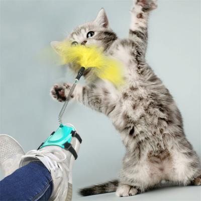 China Viable Interactive Pet Toy Feather Wand Funny Cat Toy Teaser Stick for sale