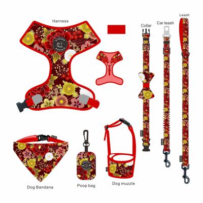 China Factory Custom Harness with Matching Collar Leash Bow Tie and Bandana Set for sale