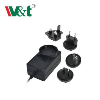 China 15v1a 12v2a 12v1.5a Interchangeable DC Power Adapter With Us UK Saa Eu Plug Approved Safety Standard 60950 61558 60347 60601 W& T-AD1824AxxxyyyK for sale