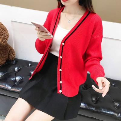 China 2023 Anti-Shrink Autumn and Winter Korean Style Women's Cardigan Long Sleeve Short V-Neck Sweaters Women Slim Knitted Jacket Sweater for sale