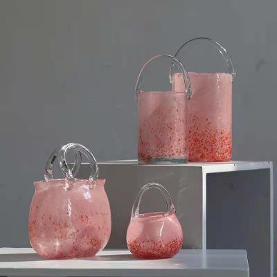 China Minimalist Glass Vase Bag Rose Shopping Basket New Product Decoration Creative Vase for sale