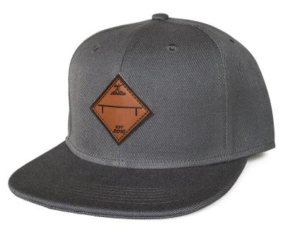 China 6-Panel Hat New Gray Snapback Cap Quality Leather Custom Germany Dark Patch Embroidered Snapback Hat Men Women Hip Hop 6 Panel Snapback Hat for sale