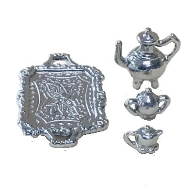 China Stainless Steel Teapot Cups and Tray Miniatures Accessories Stainless Steel Teapot Cups and Tray for Kids DIY for sale