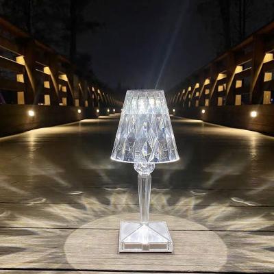 China Modern Portable Transparent Bedroom Prism Desk Led Bedside Light Acrylic USB Charging Crystal Table Lamps for sale