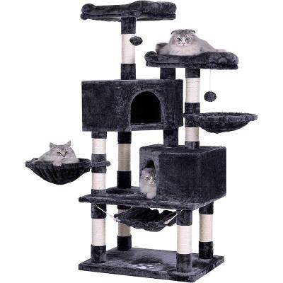 China 2023 Viable Hot Selling Big Cat Tree Multi Level Luxury Cat Climbing Frame Modern Wooden Cat Tree Sisal for sale