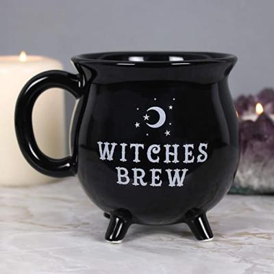 China Europe Customized Printing Bad Logo Coffee Mug Halloween Witch Mug Black Ceramic Cauldron Mug for sale