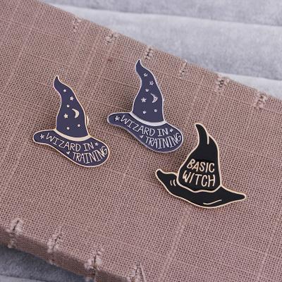 China European American Religious Party Gift Costume Witchcraft Moon Star Halloween Witch Hat Alloy Brooch Pin for sale