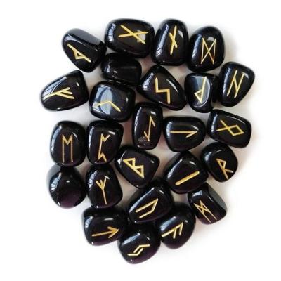 China Viking Symbols Elder Futhark Alphabet Customize Black Agate Viking Engraved Crystal Runes Stones Divination Set For for sale