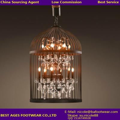 China Vintage Industrial Pendant Light Bird Cage With Crystal Chandelier Loft Decorative Hanging Pendant Light for sale