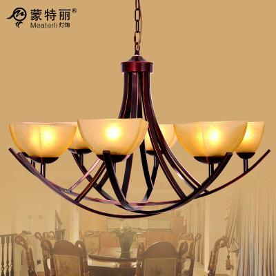 China Bedroom Or Bar Simple European Wrought Iron Chandelier with Antique Glass for sale