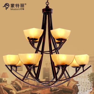 China 2 Layers 12 Heads Contemporary & Traditional Wrought Iron Chandelier Cream Shade for sale