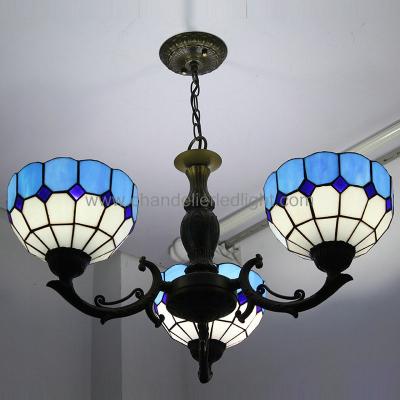 China Blue Wrought Iron Lamp Tiffany Style Chandeliers Hanging Light for sale