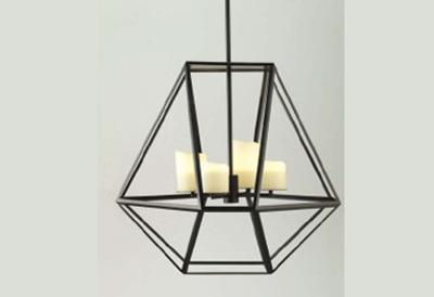 China Glass Candle Inside Led Chandelier Lights , Wide Black Iron Cage Pendant Lamp for sale