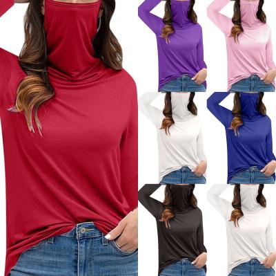 China 2021 Top Women's Long Neck Multifunctional All-in-one Dust Mask Face Mask T-shirt Ladies Breathable Full Sleeve T-shirt The New Top for sale