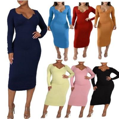 China Anti-Static Women's Vintage V-neck Solid Color Autumn Slim Cocktail Party Dress Women's Anti-Static for sale