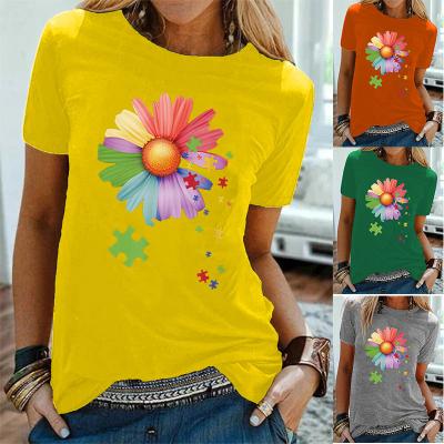 China 2021 New High Quality Women Round Neck Print Breathable Shorts Sheath Hot Selling Women's T-shirt Tops for sale