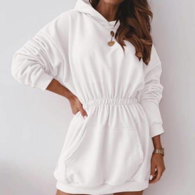 China Women's Hooded Jumper Hoodies Women's Breathable Sweater Dress Waist Long Sheath Pocket Sweatshirt Breathable Elastic Solid Dress for sale