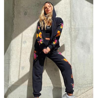 China Anti-Wrinkle Anti-wrinkle Autumn Winter 2 Piece Set Women Hoodie Pants Printed Sweatshirt Pullover Pants With Pockets Tracksuit Suits for sale