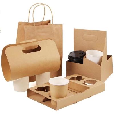 China Disposable Disposable Coffee Mug Drink Beer Package Cardboard Paper Cup Carriers Holder With Handle for sale