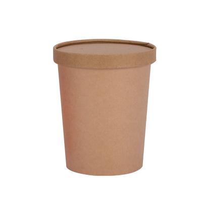 China Hot Sale Best Quality 16oz Brown Kraft Paper Soup Cup Paper Bowl Disposable Packing With Lid 500ml for sale