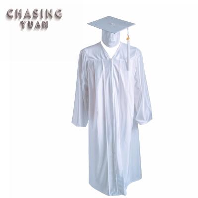 China Adult Shiny White Graduation Gown Graduation Gown Cap Tassel for sale