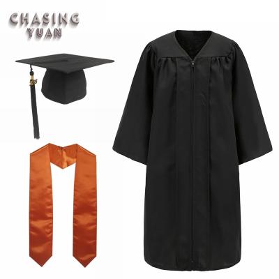 China Graduation Gown Black Graduation Gown Hat With Orange Plain Stole for sale