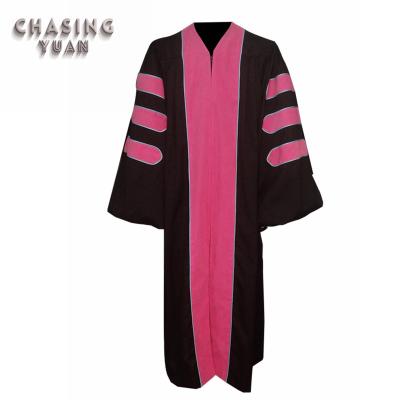 China Professor Gown Black Graduation Doctoral Graduation Gown with Pink Velvet for sale