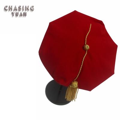 China Red Velvelt Graduation Doctoral Tams with Gold Bar Tassels for sale