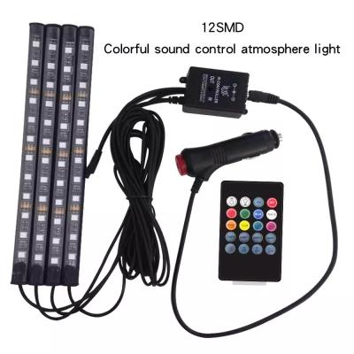 China Car Foot Aluminum Atmosphere Led RGB Music Light Sound Control Rhythm Soft Strip 9Leds 12Leds for sale