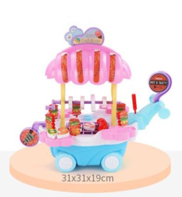 China Funny Educational Toy Fashion Diy Plastic Cart Kids Cooking Cart Cart Pretend Play BBQ Shop Toy with Music and Light Girl Kitchen Toy for sale