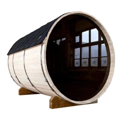 China Outdoor Wooden Sauna Barrel Computer Control Panel Infrared Steam Sauna Room for sale