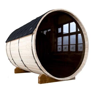 China Computer Control Panel Wholesale 4-6 Person Barrel Hemlock/Cedar/Pine Sauna Outdoor Room With A Panoramic View for sale