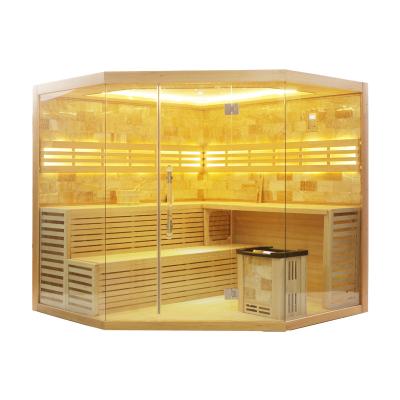 China Computer Control Panel 6 People Steam Sauna Room Canadian Hemlock Sauna Room for sale