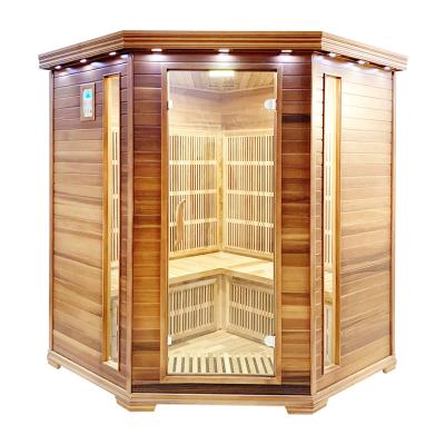 China With Corner Transom Windows Red Cedar Sauna Room Infrared Sauna Room For 3 Person for sale