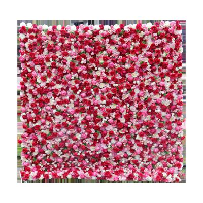 China Modern Red Pink Artificial Flower Wall Wedding Backdrop Flower Decor Fabric 3d Simulation Flower Wall for sale