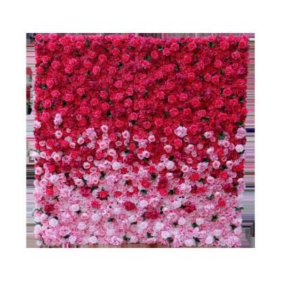 China Handmade Wedding Banquet Wall Decor Flower 3d Artificial Flowers Dark Pink Wall for sale